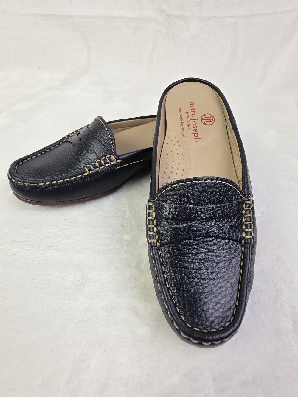 Marc Joseph New York Union  Penny Loafer Mules‎ Womens 5 Black Pebbled Leather